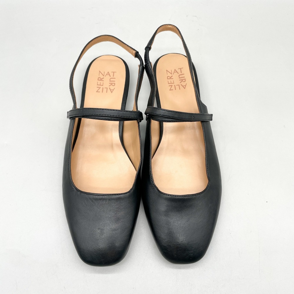 Naturalizer Womens 8.5M Connie Square Toe Mary Jane Flats Black Leather Office